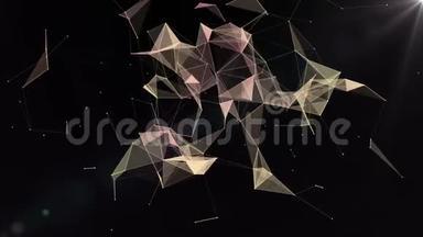 循环动画。具有移动线、点和三角形的抽象几何背景。复杂幻想抽象技术。